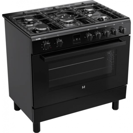Etna FG190ZWA Vrijstaand gasfornuis, Electrische bakoven, 90 cm zwart fornuis