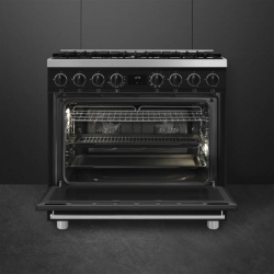 Smeg B91GMMBNLK2 Vrijstaand fornuis, Electrische bakoven 90 cm zwart-rvs gasfornuis