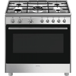 Smeg CX91GMXNLK Vrijstaand fornuis, Electrische bakoven. 90 cm gasfornuis rvs