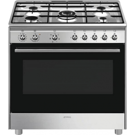 Smeg CX91GMXNLK Vrijstaand fornuis, Electrische bakoven. 90 cm gasfornuis rvs