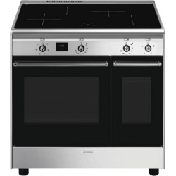 Smeg CX92IM RVS Vrijstaand fornuis, Electrische bakoven, inductiefornuis 90 cm