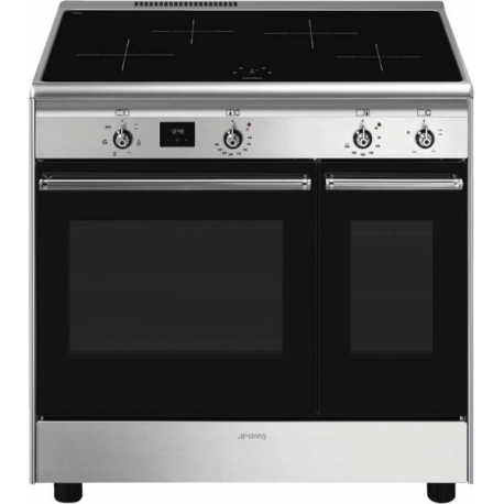 Smeg CX92IM RVS Vrijstaand fornuis, Electrische bakoven, inductiefornuis 90 cm